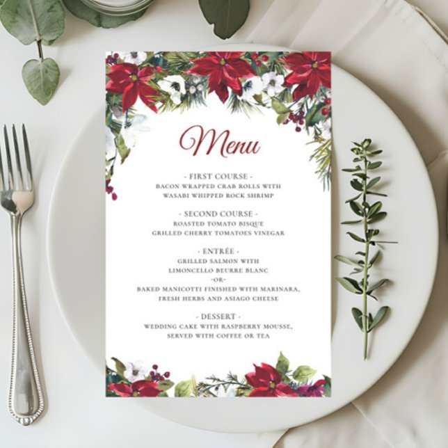 Wedding Dinner Menu Red Poinsettia Floral (Creator Uploaded)