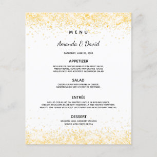 Wedding dinner menu white gold confetti