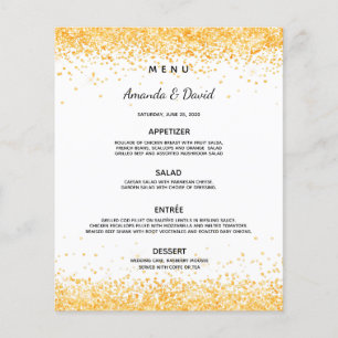 Wedding dinner menu white gold confetti budget