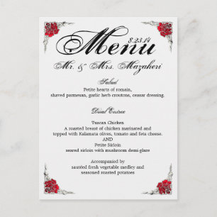 Wedding Dinner Menu With Thank you Note on back Postcard