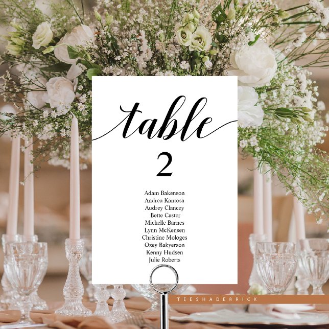 Wedding Dinner Modern Guest Seating Chart Card (Wedding Dinner Modern Guest Seating Chart Card, with Table Number and Guest Names.)