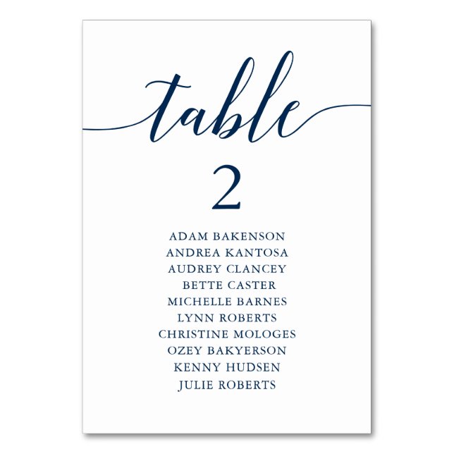 Wedding Dinner, Modern Guest Seating Chart Table N Table Number (Front)