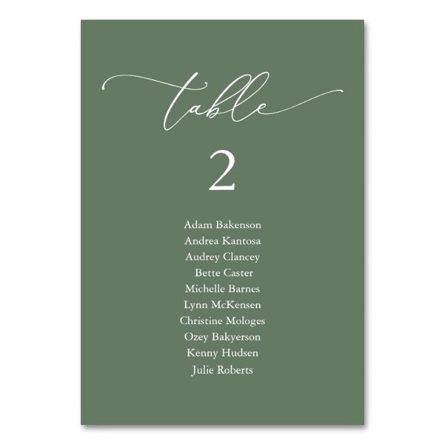 Wedding Dinner, Modern Guest Seating Chart Table Number (Front)