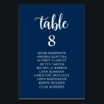Wedding Dinner, Navy Blue Guests Seating Chart Tab Table Number<br><div class="desc">Wedding Dinner Guest Seating Table Chart Card,  Modern Rustic Script,  Navy Blue themed.
Customise the text and / or remove and fill in with your wedding party themed.</div>