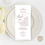 Wedding Dinner Place Setting Modern Thank You Card<br><div class="desc">Introducing the perfect finishing touch to your wedding reception - our elegant aesthetic burgundy red Wedding Thank You Place Setting Cards, with card title "Thank you" ! Designed to express your heartfelt appreciation for each guest's presence on your special day, these cards are the ideal way to add a personal...</div>