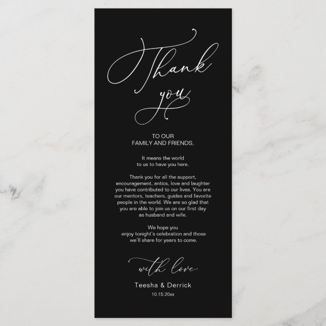 Wedding Dinner Place Setting Thank You Card (Front)