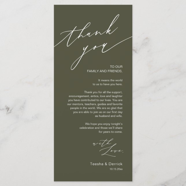 Wedding Dinner Place Setting Thank You Card (Front)