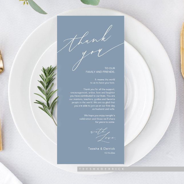 Wedding Dinner Place Setting Thank You Card (Romantic Wedding Dinner Place Setting Thank You Card, in Dusty Blue)