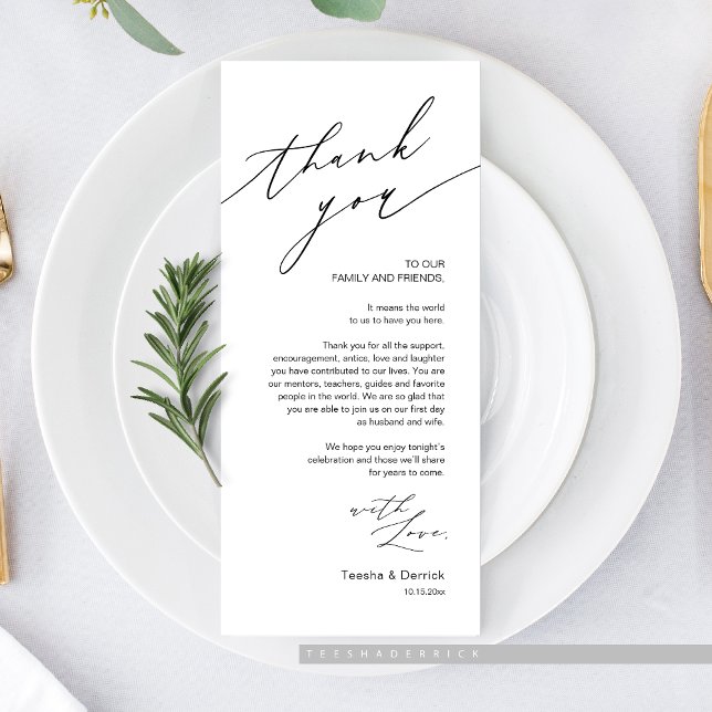 Wedding Dinner Place Setting Thank You Card (Romantic Wedding Dinner Place Setting Thank You Card, in Black and White)