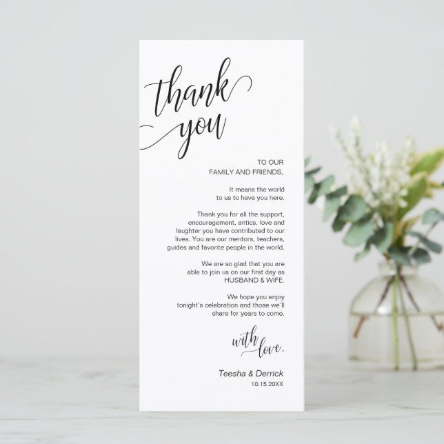 Wedding Dinner, Place Setting Thank You Cards (Standing Front)