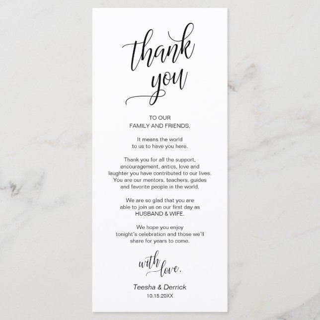 Wedding Dinner, Place Setting Thank You Cards (Front)