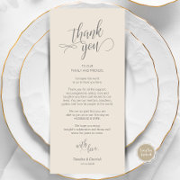 Wedding Dinner, Place Setting Thank You Cards