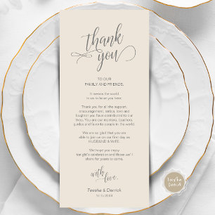 Wedding Dinner, Place Setting Thank You Cards