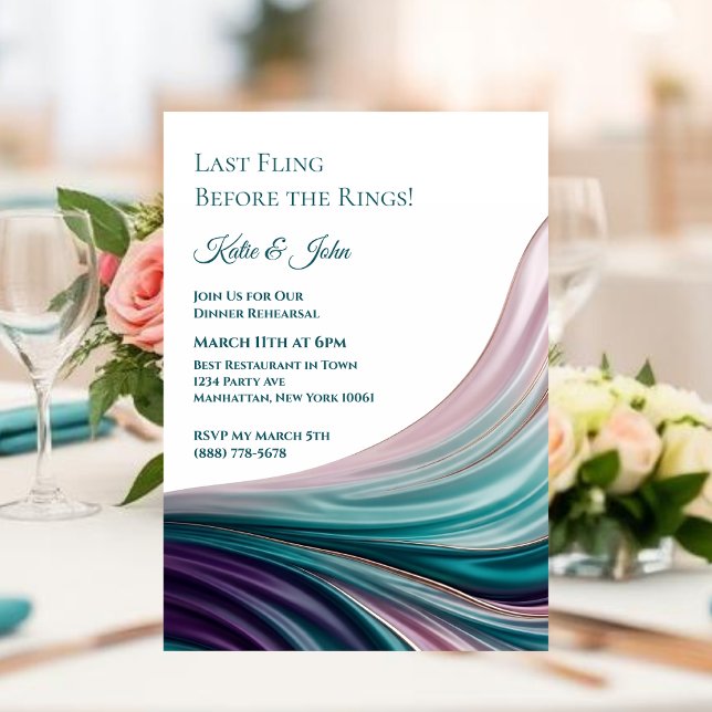 Wedding-Dinner Rehearsal-Modern Teal & Blush Silk Invitation (Wedding-Dinner Rehearsal-Modern Teal & Blush Silk Invitation )