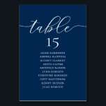 Wedding Dinner, Romance Seating Chart, Navy Blue T Table Number<br><div class="desc">Wedding Dinner Guest Seating Table Chart Card,  Modern Romance Navy Blue themes.
Customise the text and / or remove and fill in with your wedding party themed.</div>