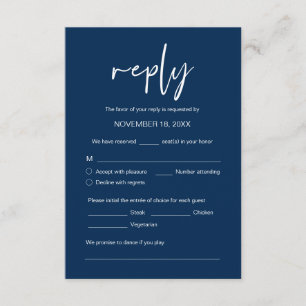 Wedding Dinner RSVP, meal options, song request En Enclosure Card