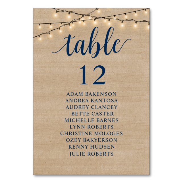 Wedding Dinner, Rustic Guests Seating Chart Table Number (Front)