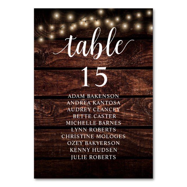 Wedding Dinner, Rustic Guests Seating Chart Table Number (Front)