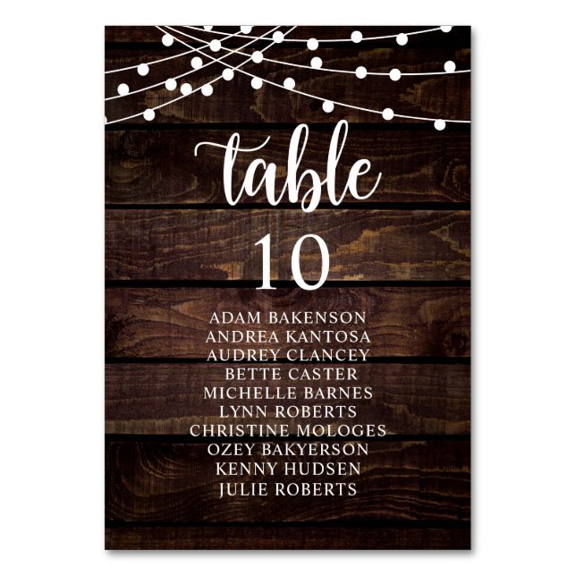 Wedding Dinner, Rustic Guests Seating Chart Table Number (Front)
