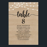 Wedding Dinner, Rustic Guests Seating Chart Table  Number<br><div class="desc">Wedding Dinner Guest Seating Table Chart Card,  Modern Rustic Script,  String lights,  brown wood background
Customise the text and / or remove and fill in with your wedding party themed.</div>