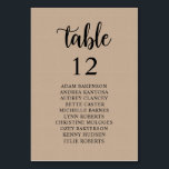 Wedding Dinner, Rustic Guests Seating Chart Table  Number<br><div class="desc">Wedding Dinner Guest Seating Table Chart Card,  Modern Rustic Script,  Cottage brown kraft background
Customise the text and / or remove and fill in with your wedding party themed.</div>