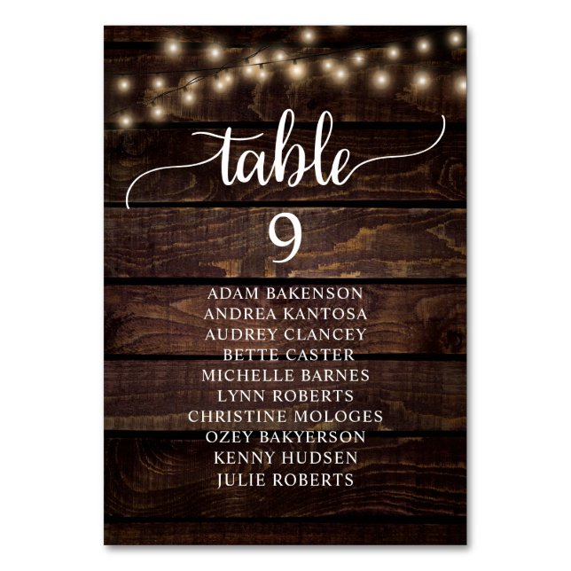 Wedding Dinner, Rustic Guests Seating Chart Table  Table Number (Front)
