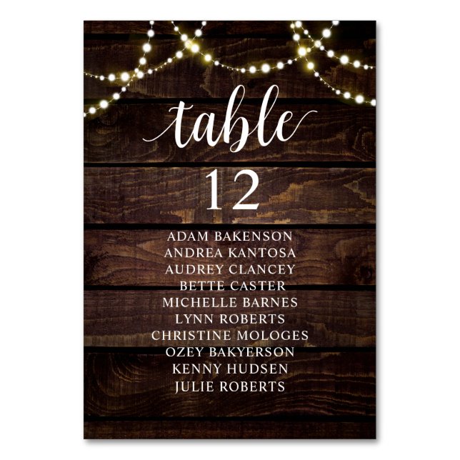 Wedding Dinner, Rustic Guests Seating Chart  Table Table Number (Front)