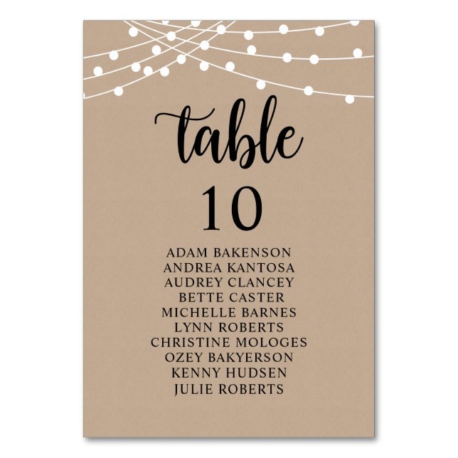 Wedding Dinner, Rustic Guests Seating Chart Table  Table Number (Front)