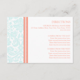 Wedding Direction Cards Aqua Coral Damask