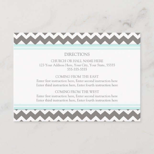 Wedding Direction Cards Blue Grey Chevron (Front)