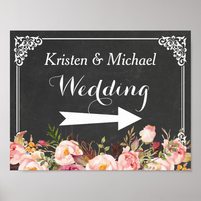 Wedding Direction Sign | Vintage Chalkboard Floral (Front)