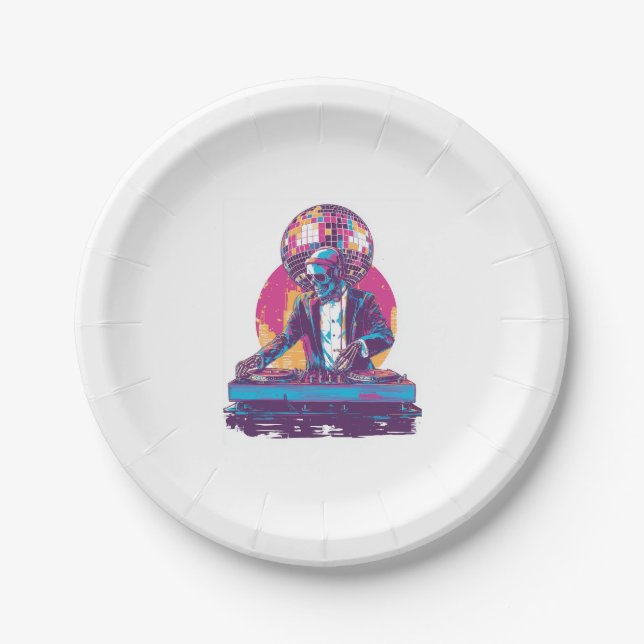 Wedding DJ Skull � Funny Formal Party Skeleton Paper Plate (Front)