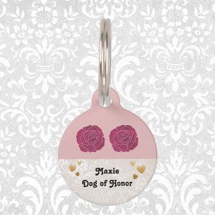 Wedding Dog of Honour Hearts Faux Lace  Pet Tag