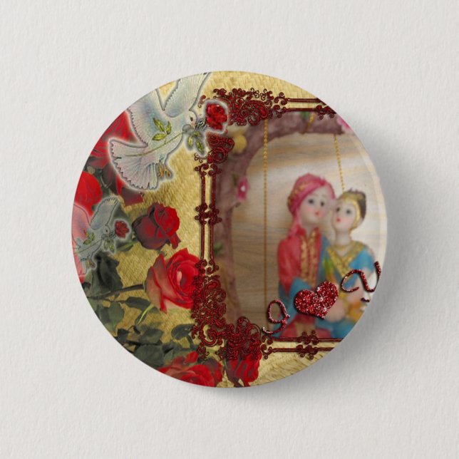 Wedding Doll Portrait Graphic Art Print 6 Cm Round Badge (Front)