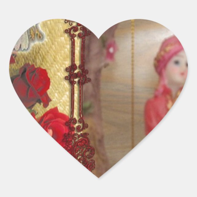 Wedding Doll Portrait Graphic Art Print Heart Sticker (Front)