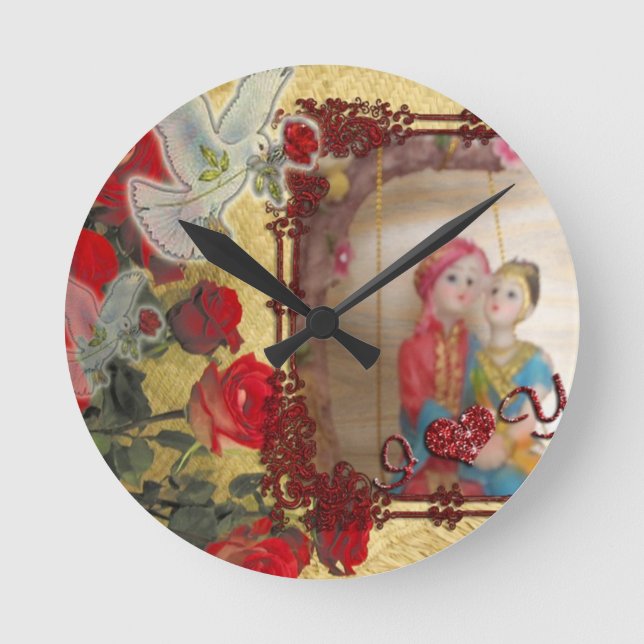 Wedding Doll Portrait Graphic Art Print Round Clock (Front)