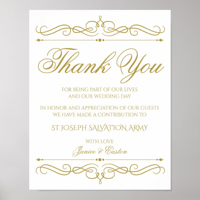 Wedding Donation Sign | Gold Swirl Calligraphy (Front)