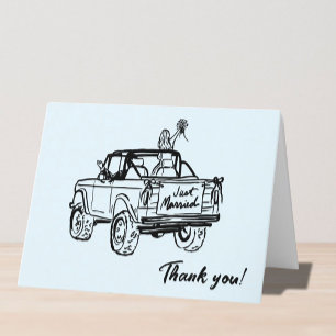 wedding doodle getaway car Thank you card