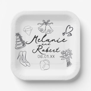 Wedding Doodle Save the Dates Wedding Anniversary Paper Plate
