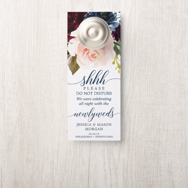 Wedding Door Hanger - Do Not Disturb - Burgundy (On Knob)