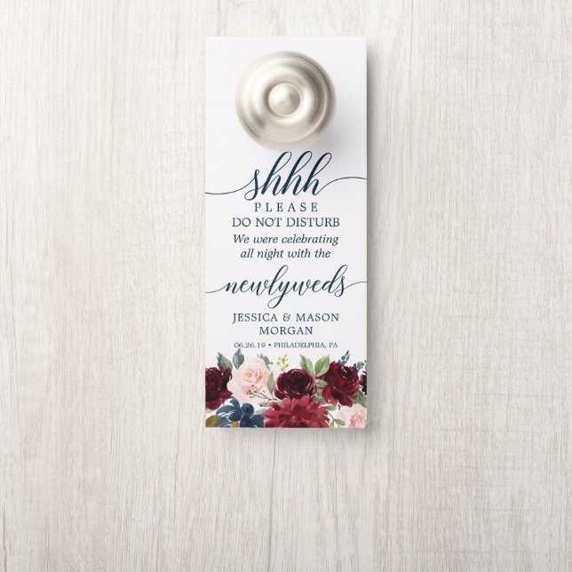 Wedding Door Hanger - Do Not Disturb - Burgundy (On Knob)