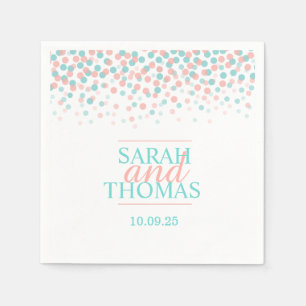 Wedding dot confetti coral teal custom napkins
