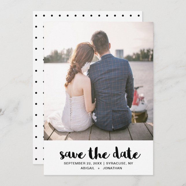 Wedding Dots Black and White Save the Date Photo (Front/Back)