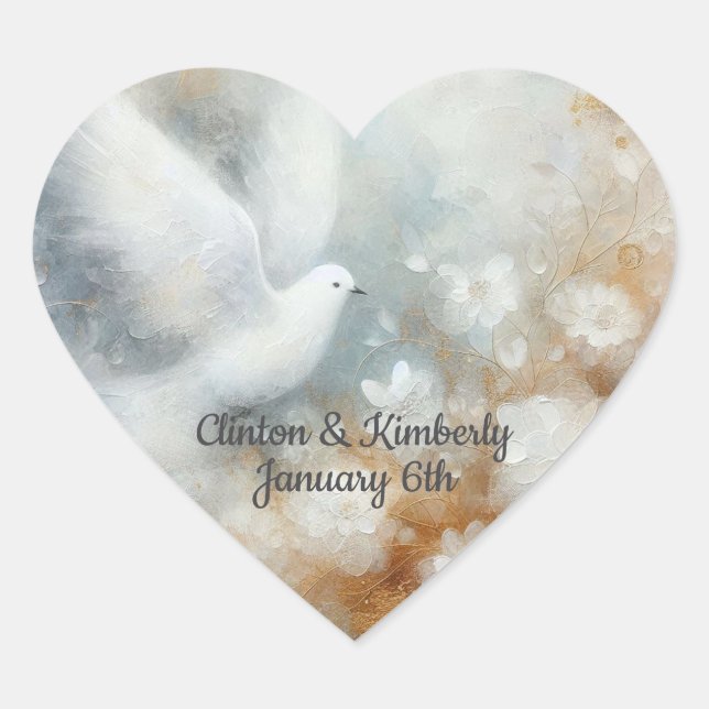 Wedding Dove Floral Customisable Heart Sticker (Front)