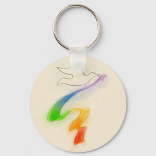 Wedding Dove with Rainbow Ribbon Key Ring