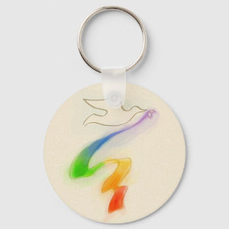Wedding Dove with Rainbow Ribbon Key Ring