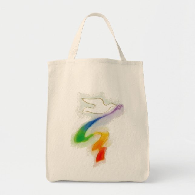 Wedding Dove with Rainbow Ribbon Tote Bag (Front)