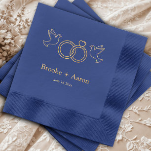 Wedding Doves and Rings Couple's Names & Date Foil Napkins
