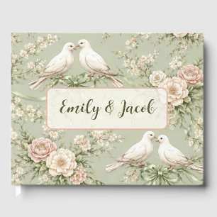 Wedding Doves and Sage Green Ribbons Guest Book