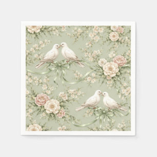 Wedding Doves and Sage Green Ribbons Napkin